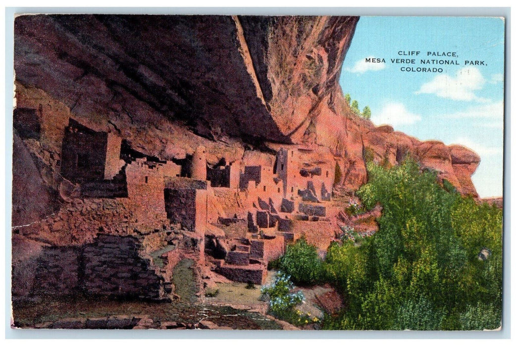 1949 Cliff Palace Mesa Verde National Park Colorado CO, Rocks Trees Postcard