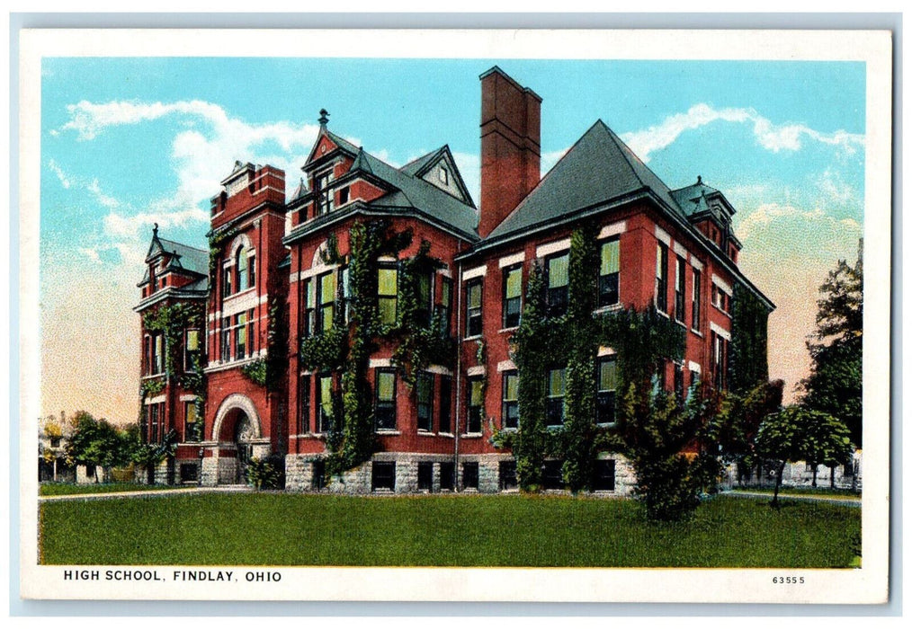 High School Building Exterior Scene Findlay Ohio OH Vintage Unposted Postcard