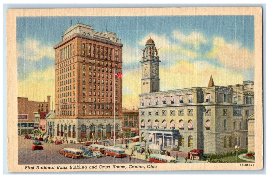 First National Bank Building And Court House Canton Ohio OH Vintage Postcard