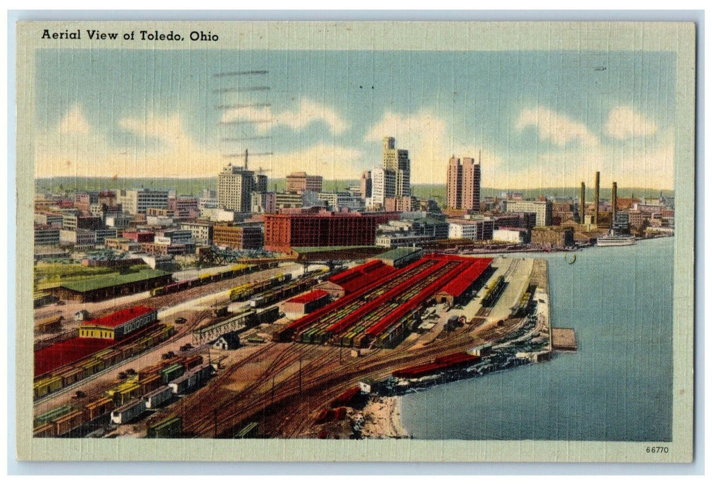 1943 Aerial View Of Toledo Ohio OH, Building Port Sea Scene Vintage Postcard