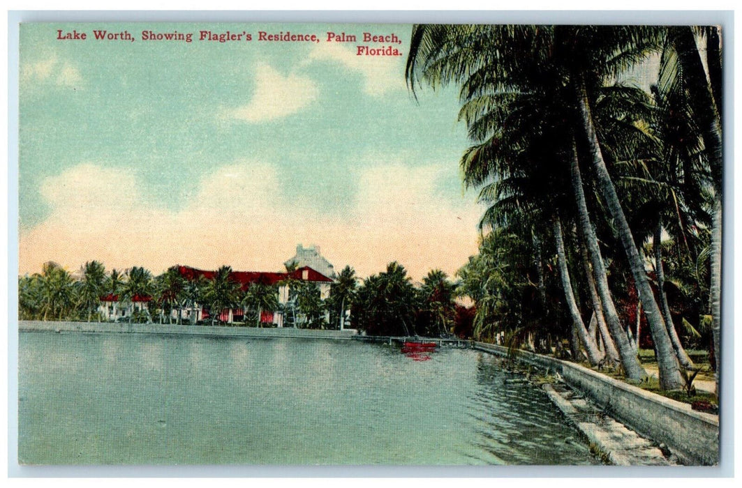 c1910 Lake Worth Showing Flagler's Residence Palm Beach Florida FL Postcard