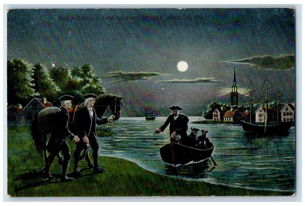 c1910's Midnight Ride Boat Paul Revere American Revolution Horse Posted Postcard