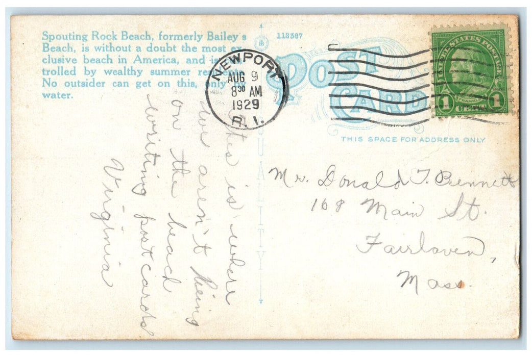 1929 Most Exclusive Beach in America Bailey's Beach Newport R.I. Postcard
