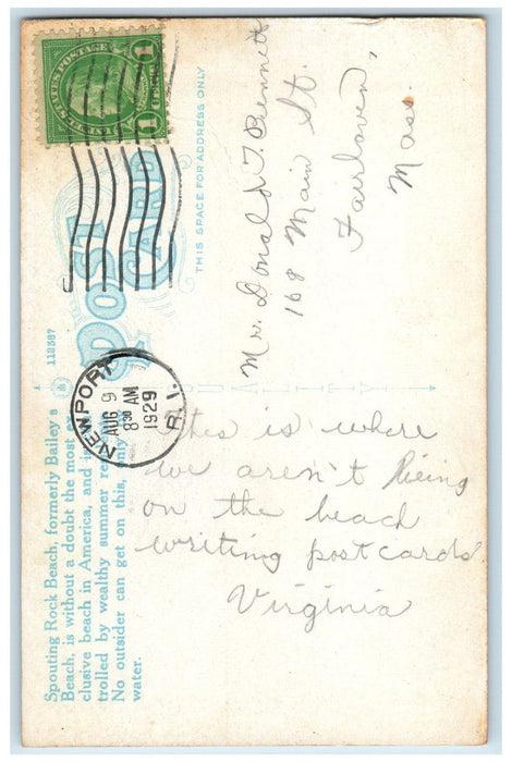 1929 Most Exclusive Beach in America Bailey's Beach Newport R.I. Postcard