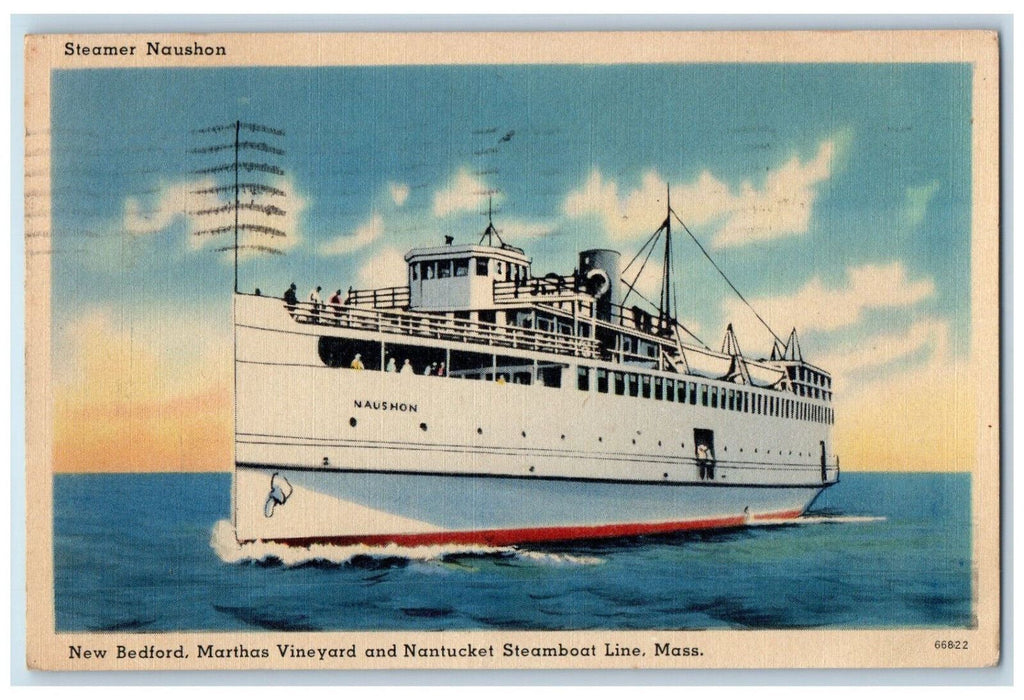 1943 New Bedford Marthas Vineyard Nantucket Steamboat Line Naushon MA Postcard