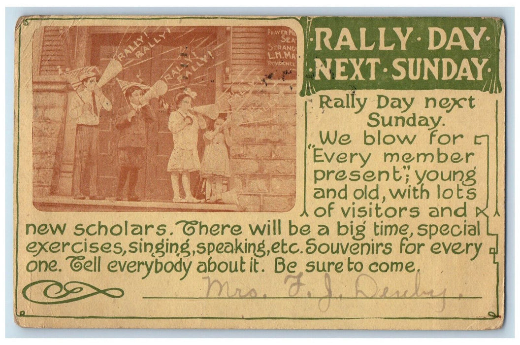 1919 Rally Day Next Sunday New Bedford Massachusetts MA Posted Postcard