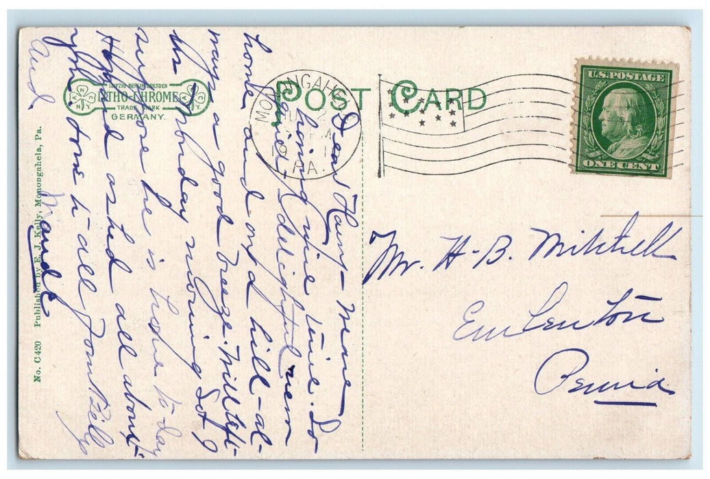 1910 Presbyterian Church Monongahela Pennsylvania PA Antique Postcard