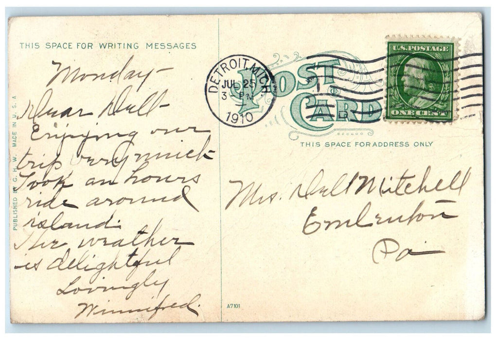 1910 Robertson's Folly Mackinac Island Michigan MI Posted Antique Postcard