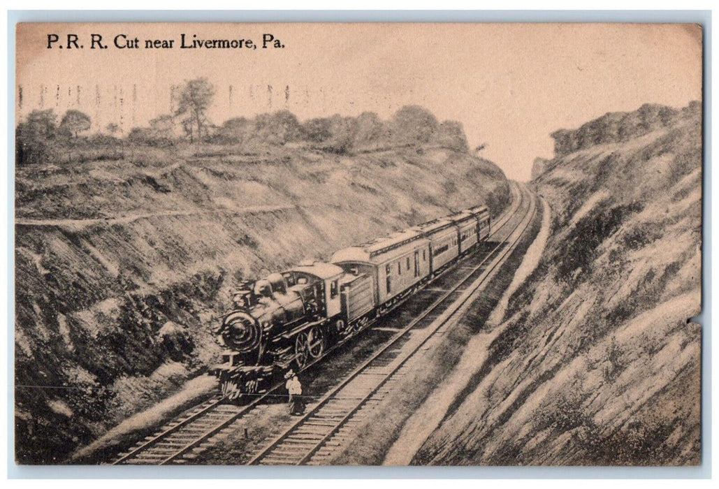 1911 Train Locomotive P. Railroad Cut Near Livermore Pennsylvania PA Postcard