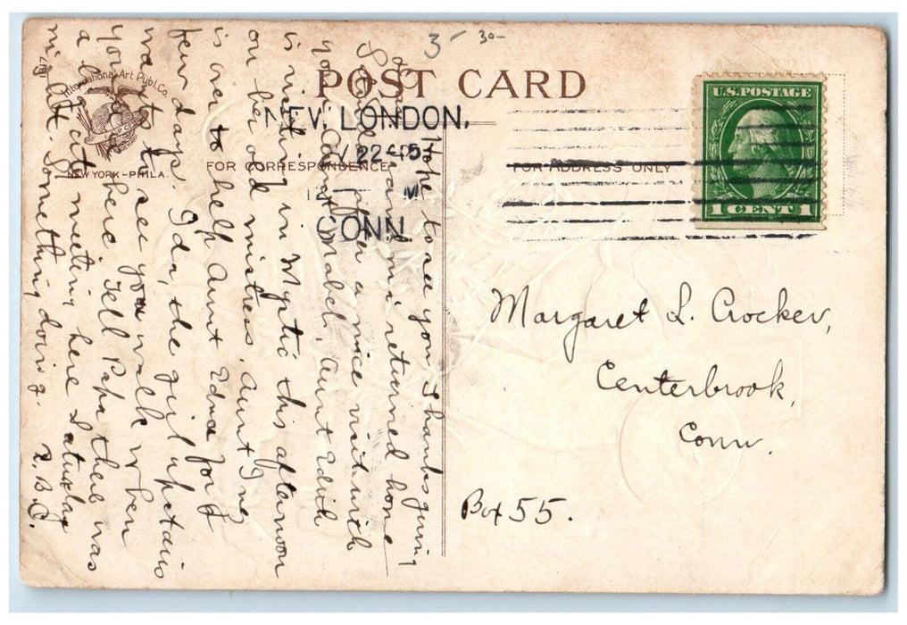 1915 Thanksgiving Greeting Boy Wagon Pumpkin Ellen Clapsaddle Embossed Postcard