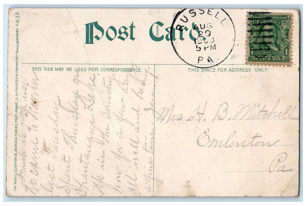 1908 Central High School Entrance Warren Pennsylvania PA Russell PA Postcard