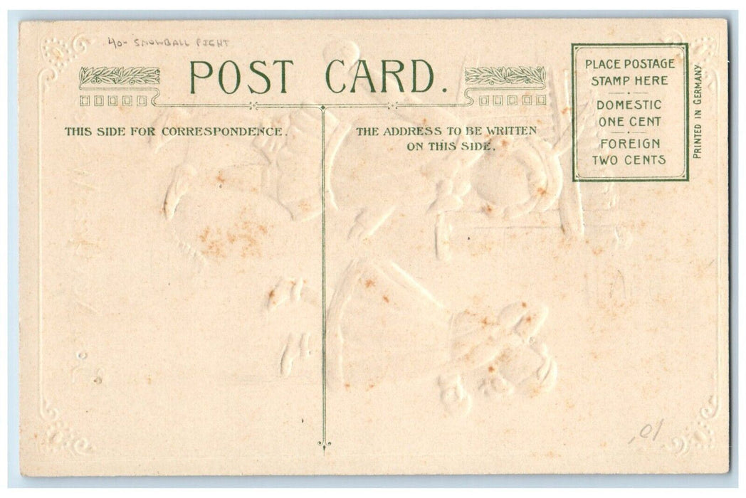 c1910's New Year Children Snowball Fight John Winsch Artist Signed Postcard