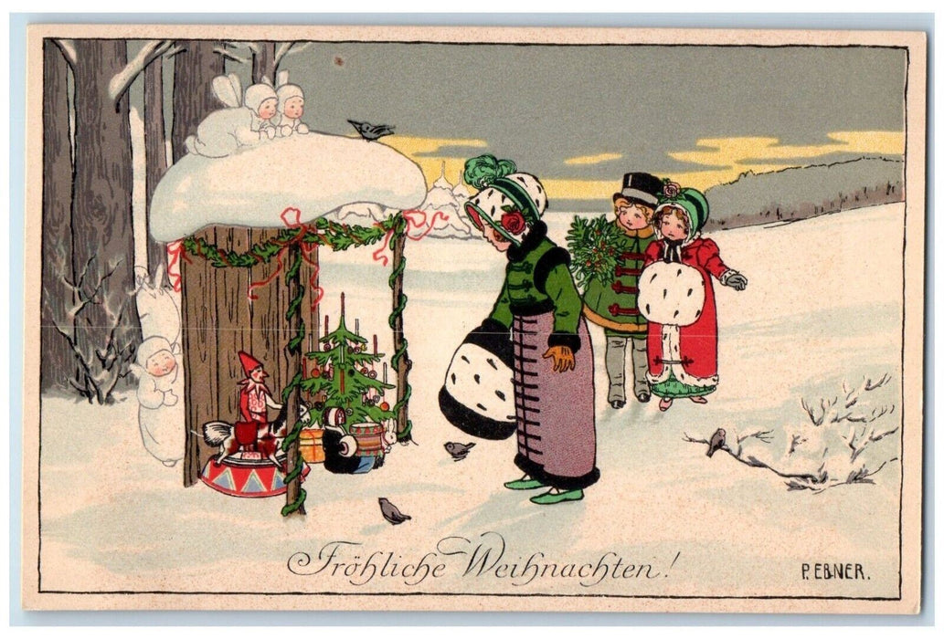 c1910's Merry Christmas Fairies Jester Toys Womens Handwarmer Munk Postcard