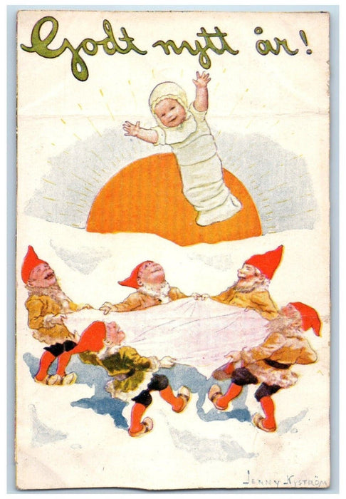 c1910's New Year Kystrom Elves Gnomes Playing Sunrise Brookfield MA Postcard