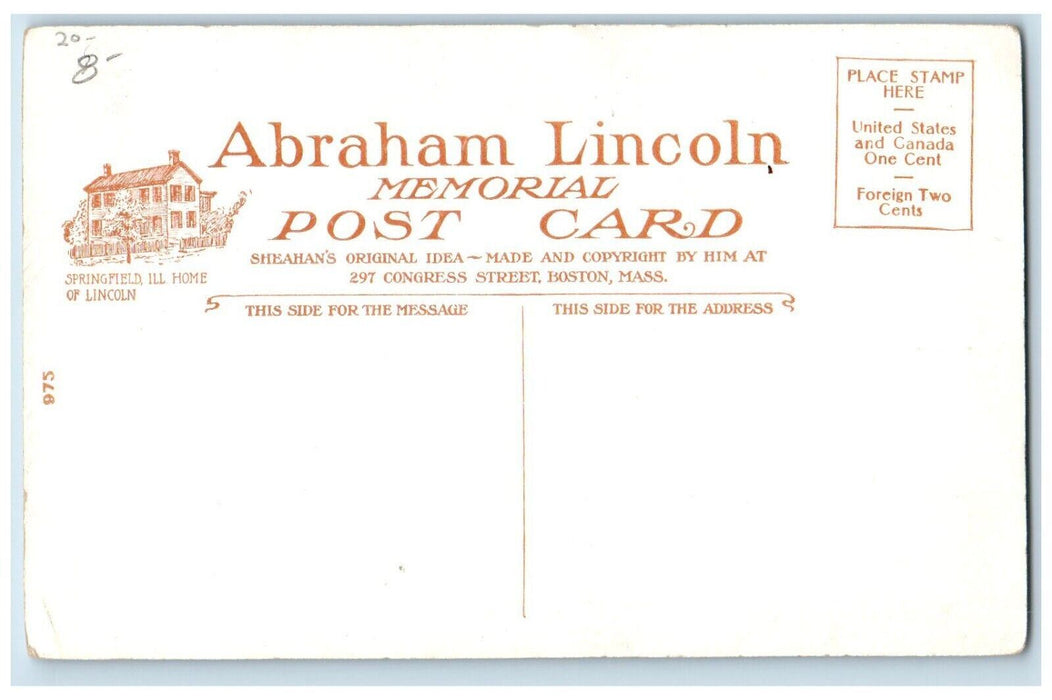 c1910's Abraham Lincoln Memorial Studio Patriotic Unposted Antique Postcard