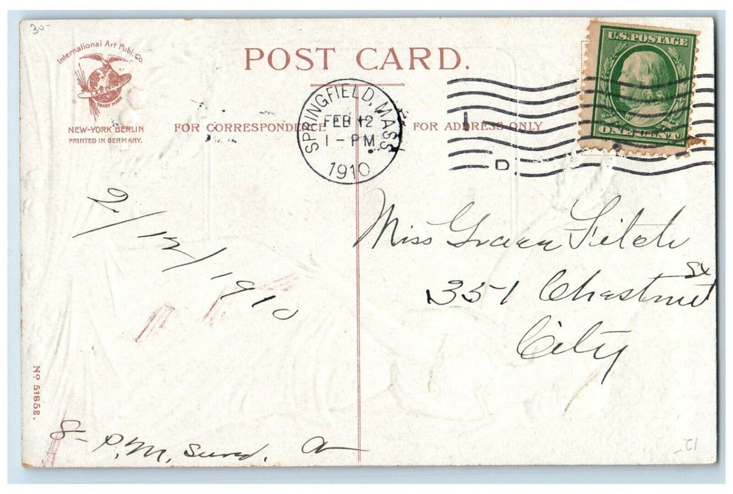 1910 Abraham Lincoln Pretty Woman Flowers Clapsaddle Springfield MA Postcard