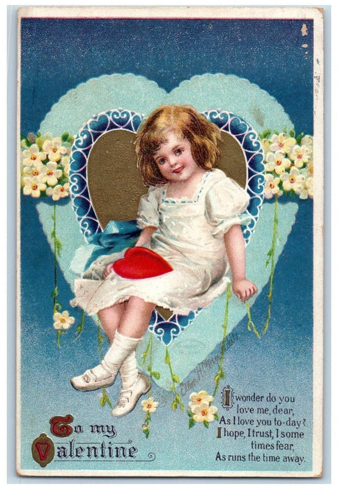 1914 Valentine Little Girl Hearts Flowers Clapsaddle Middletown CT Postcard