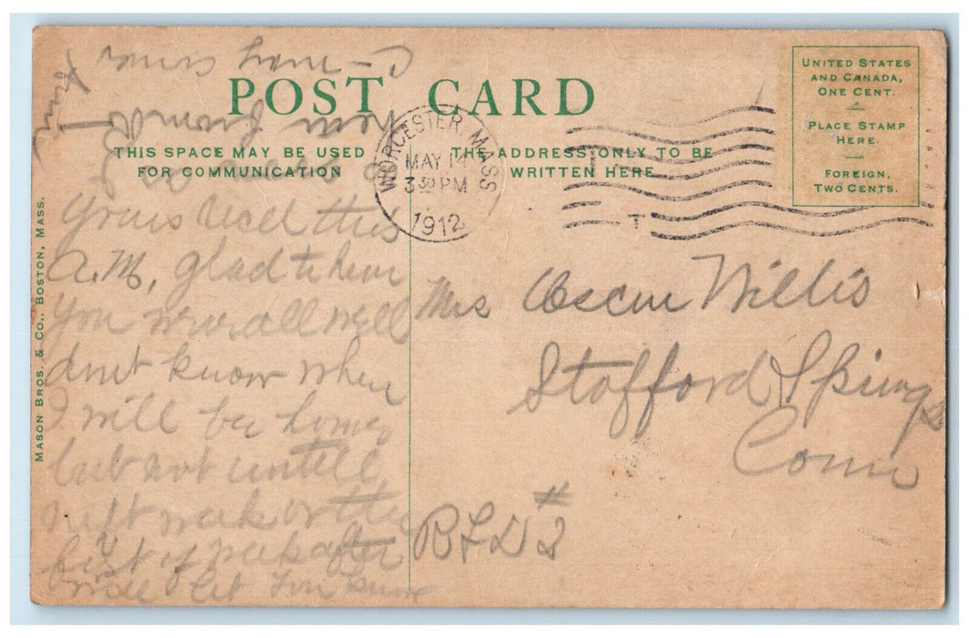 1912 Feeding Ducks Elm Park Worcester Massachusetts MA Antique Postcard