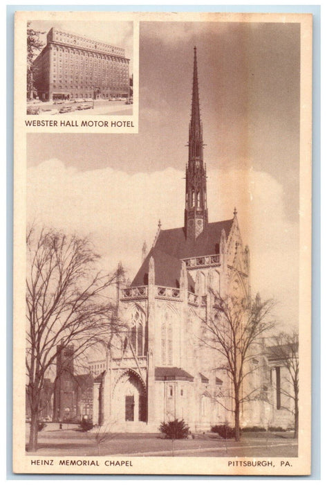 c1940's Heinz Memorial Chapel Webster Hall Motor Hotel Pittsburgh PA Postcard