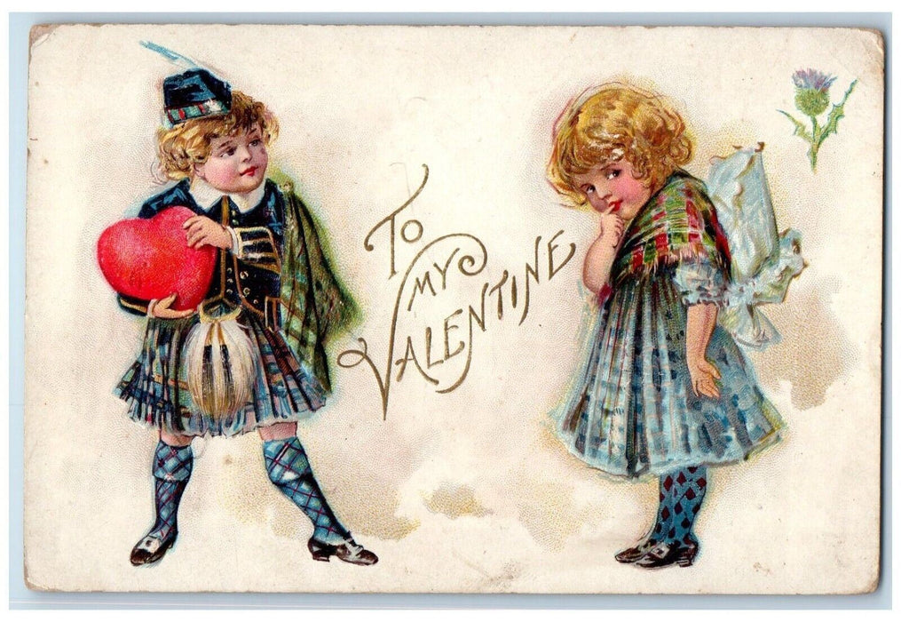 c1910's Valentine Childrens Heart Finger Bite Embossed Posted Antique Postcard