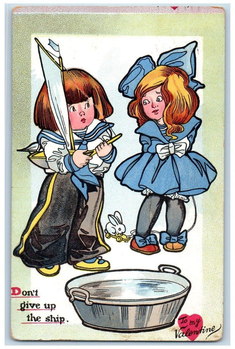 Valentine Children Rabbit Don't Give Up The Ship Tuck's Hartford CT Postcard