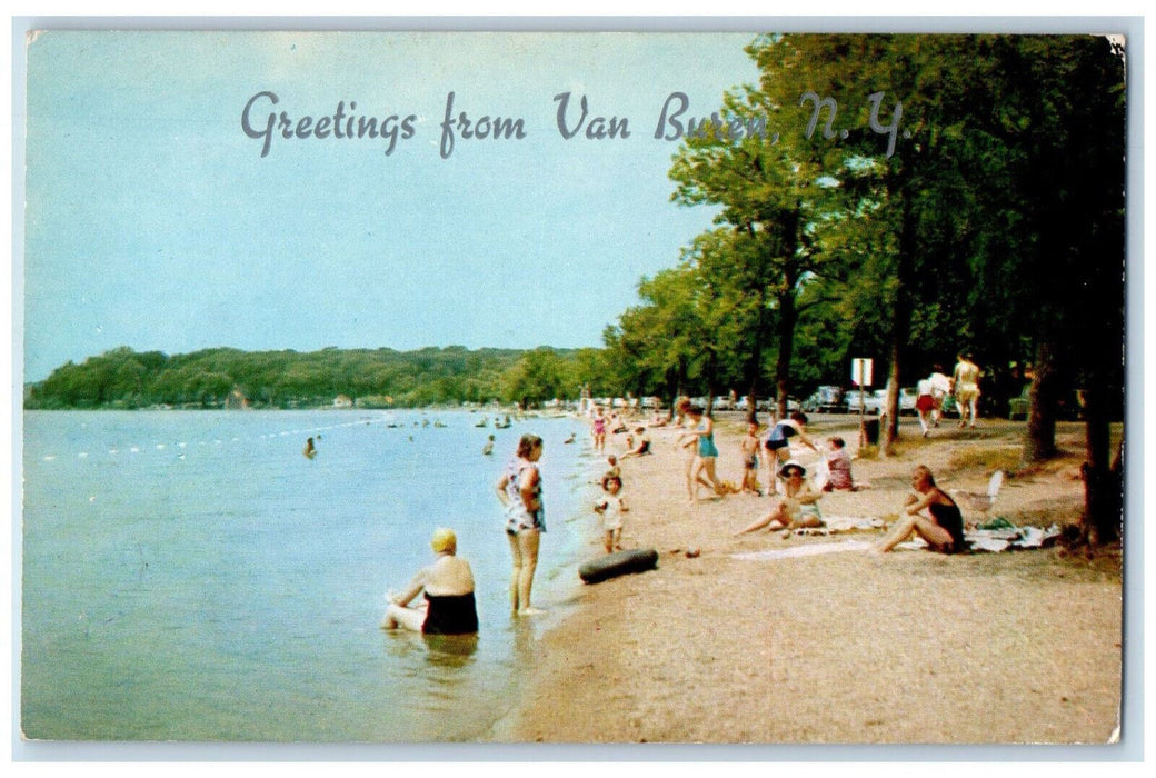 Greetings From Van Buren New York NY, Bathing Scene At the Beach Postcard