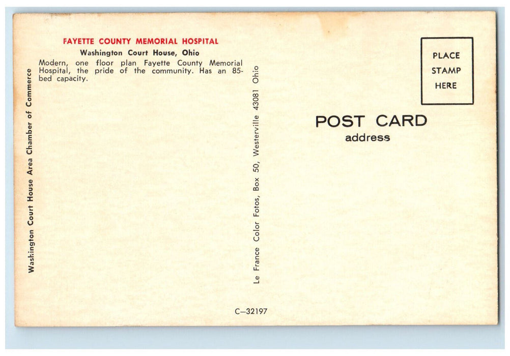 View Of Fayette County Memorial Hospital Washington Court House Ohio OH Postcard