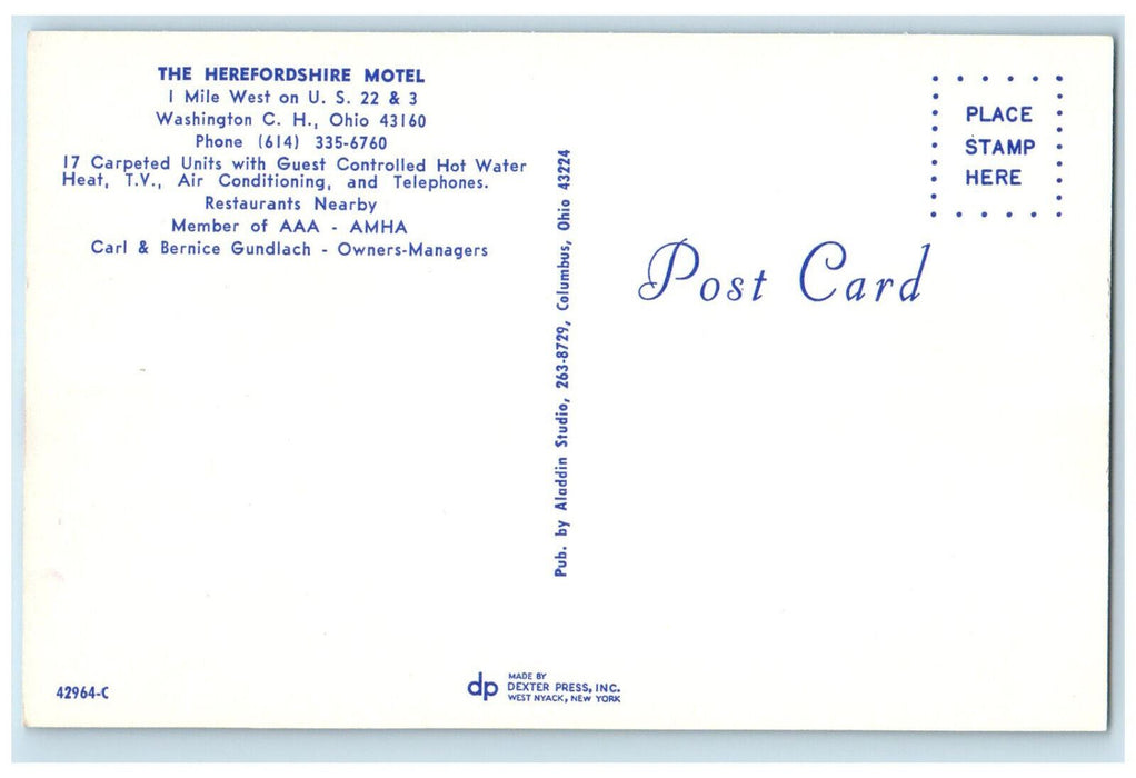 Panoramic View Of The Herefordshire Motel Washington Court House OH Postcard