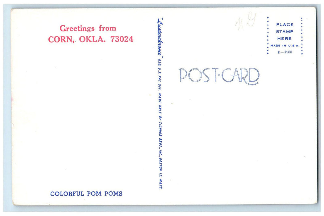 Greetings From Corn Oklahoma OK, Scenic View Of Garden Flower Park Postcard