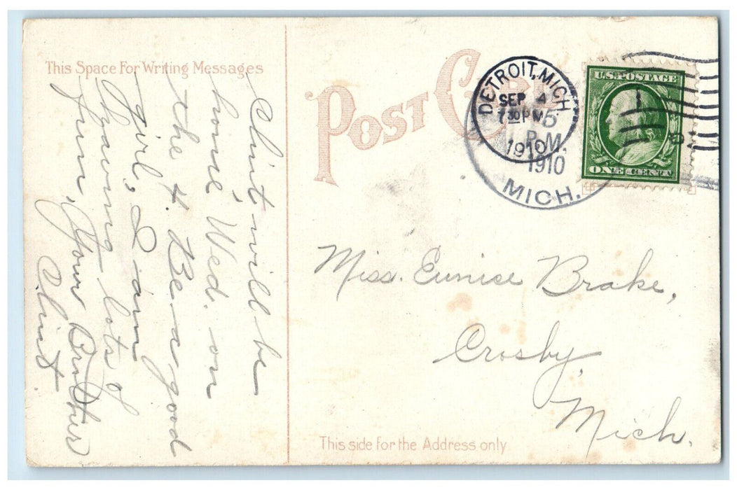 1910 Belle Isle Steamer Ship Woodward Ave. Landing Detroit Michigan MI Postcard