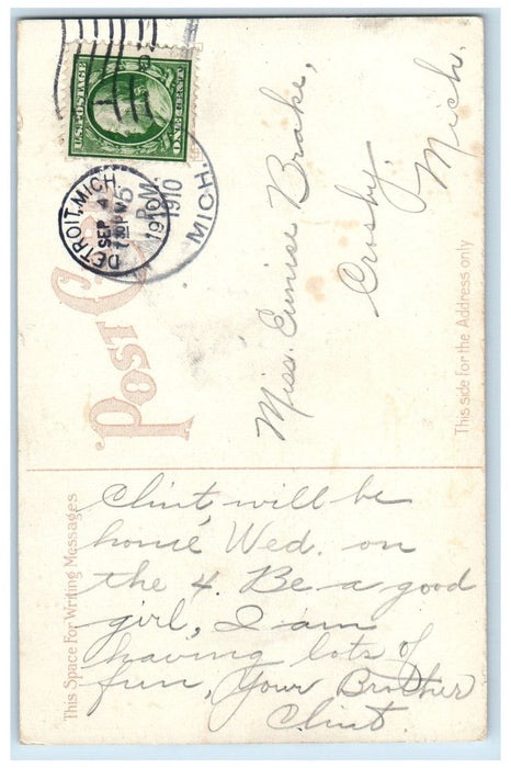 1910 Belle Isle Steamer Ship Woodward Ave. Landing Detroit Michigan MI Postcard