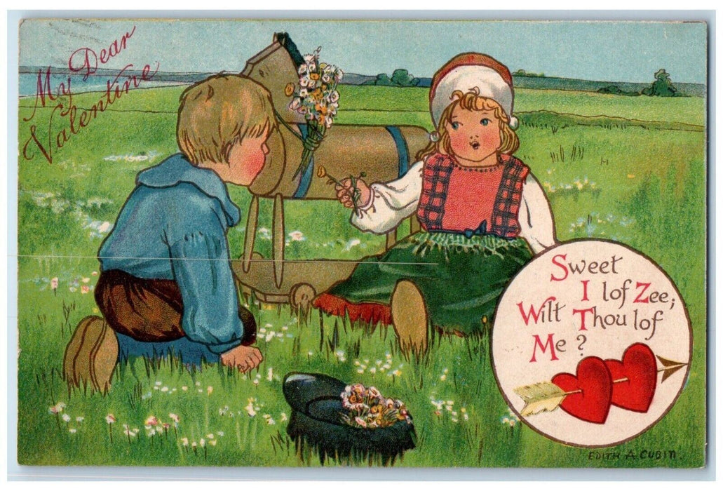 Valentine Children Picking Flowers Rocking Horse Stafford Springs CT Postcard