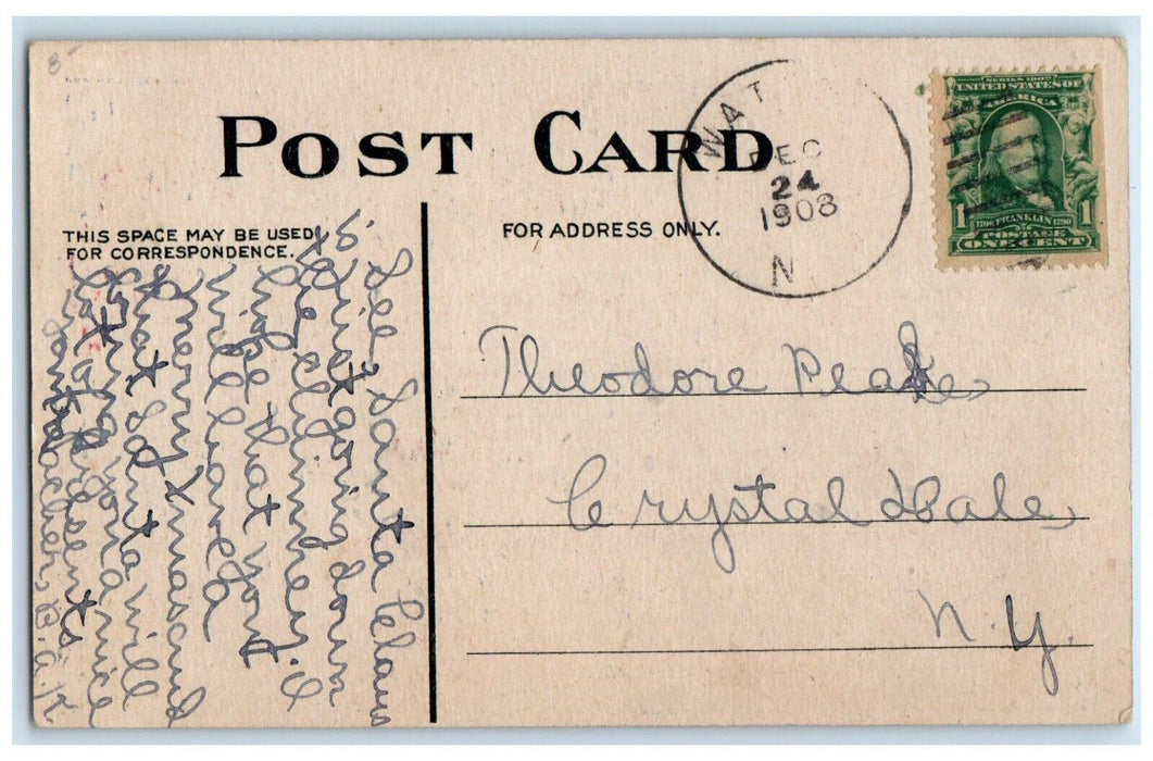 1908 Christmas Santa Claus Sack Of Toys Going Down Chimney Antique Postcard