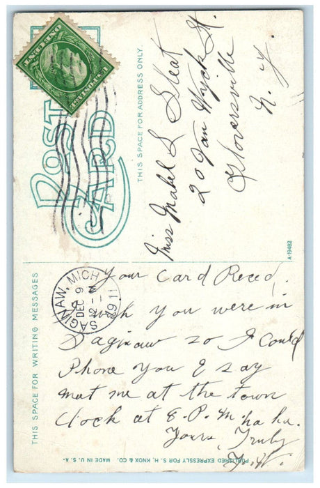 1911 Clock Tower Block Saginaw Pillsbury's Flour Building Michigan MI Postcard