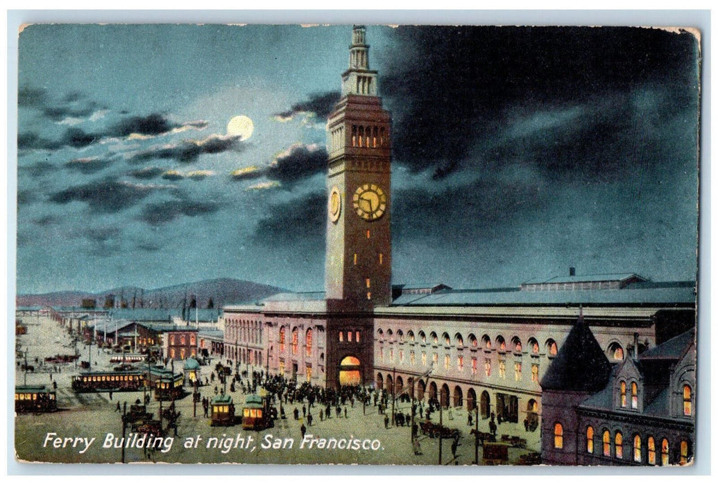 Ferry Building At Moon Night Clock Tower San Francisco California CA Postcard