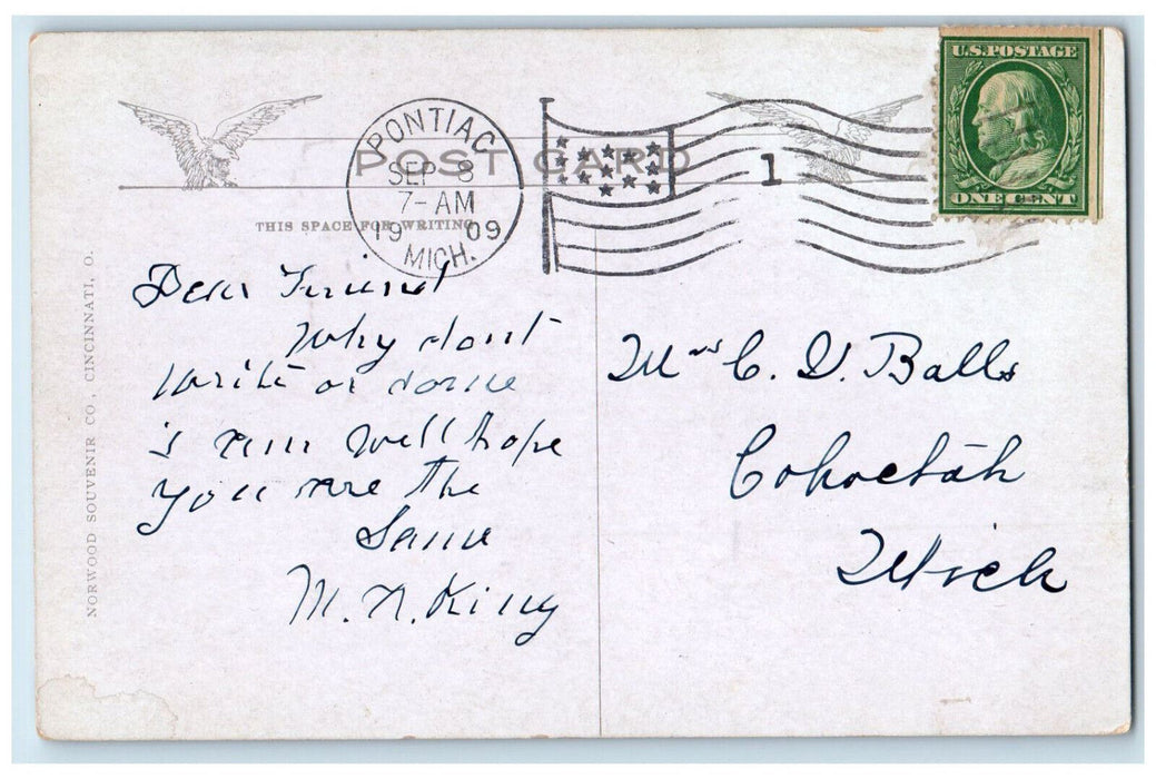 1909 Union Depot Station Exterior Scene Detroit Pontiac Michigan MI Postcard