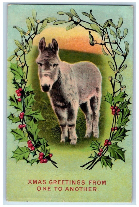 c1910's Christmas Greetings Mule Mistletoe Berries Bamforth Antique Postcard