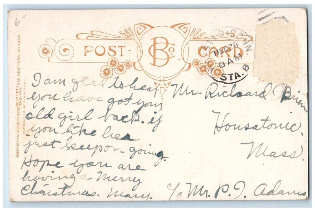c1910's Christmas Greetings Mule Mistletoe Berries Bamforth Antique Postcard