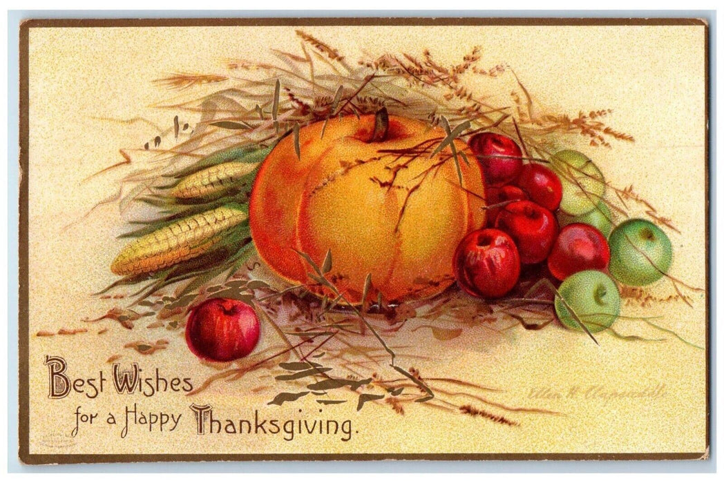 Thanksgiving Pumpkin Fruits Ellen Clapsaddle Artist Signed Embossed Postcard