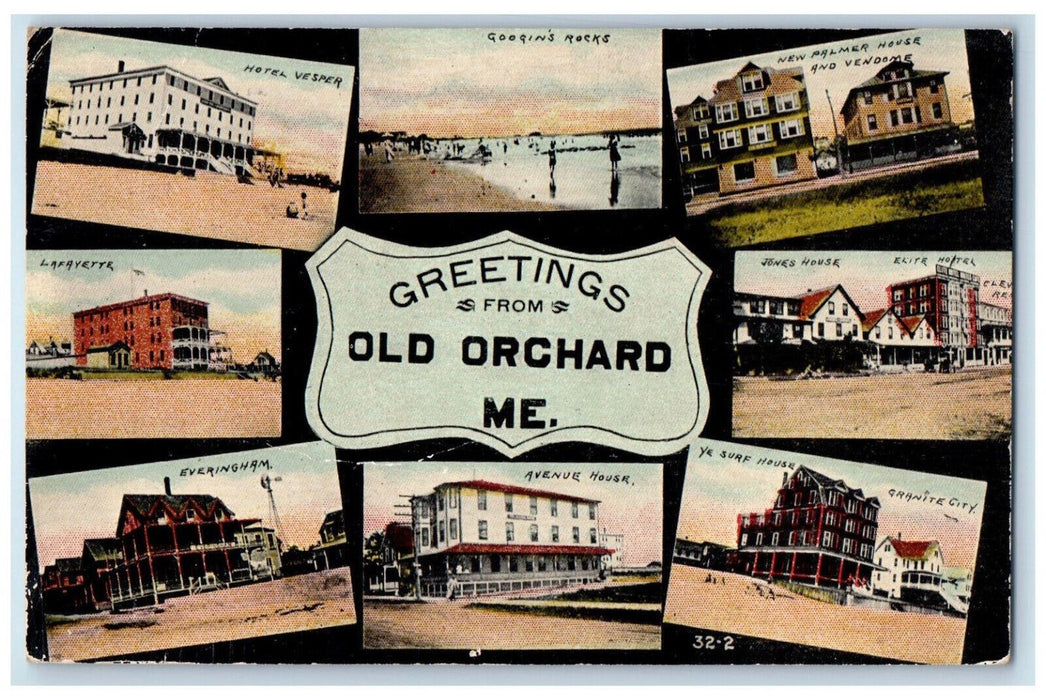 1913 Greetings From Old Orchard Maine ME Multiview Antique Posted Postcard