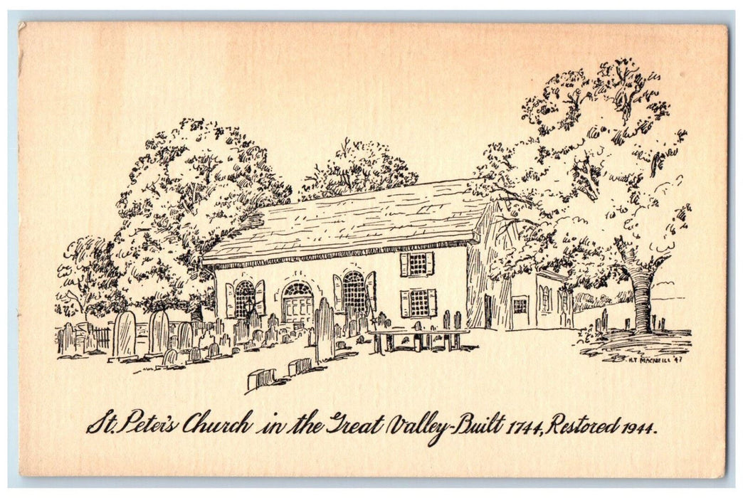 c1950's St. Peter's Church in the Great Valley Paoli Pennsylvania PA Postcard