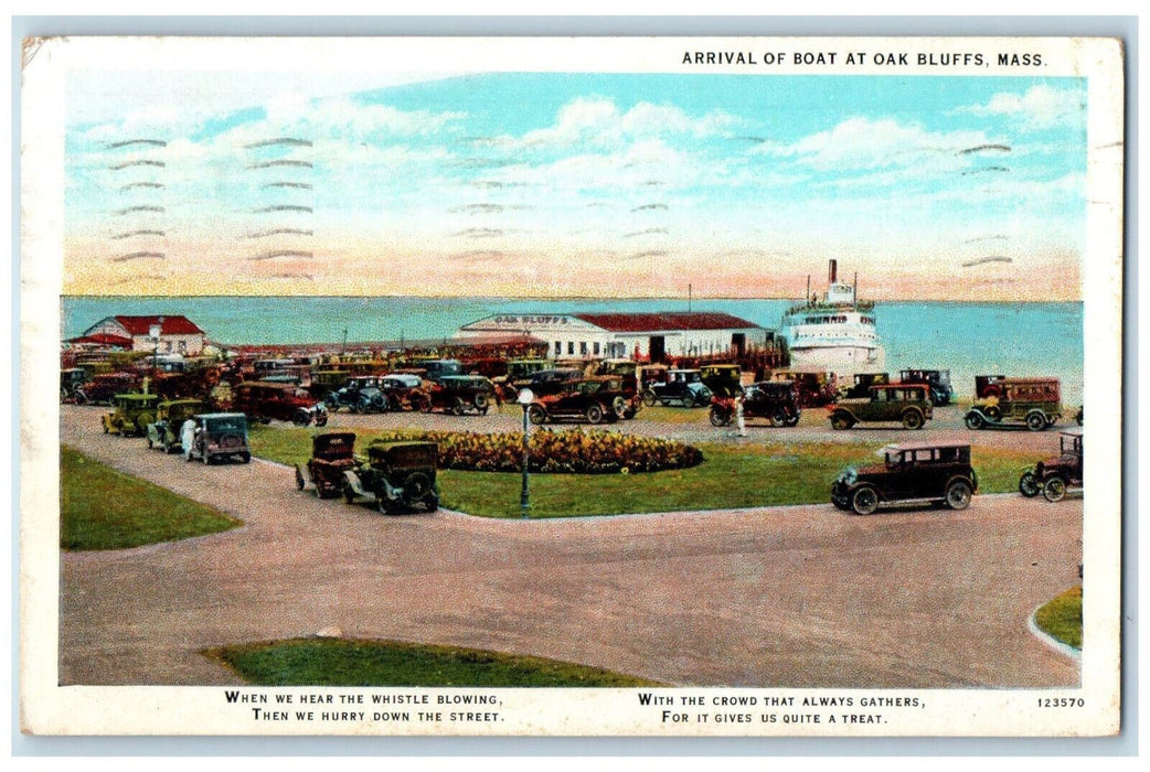 1943 Arrival of Boat at Oak Bluffs Massachusetts MA Vintage Postcard