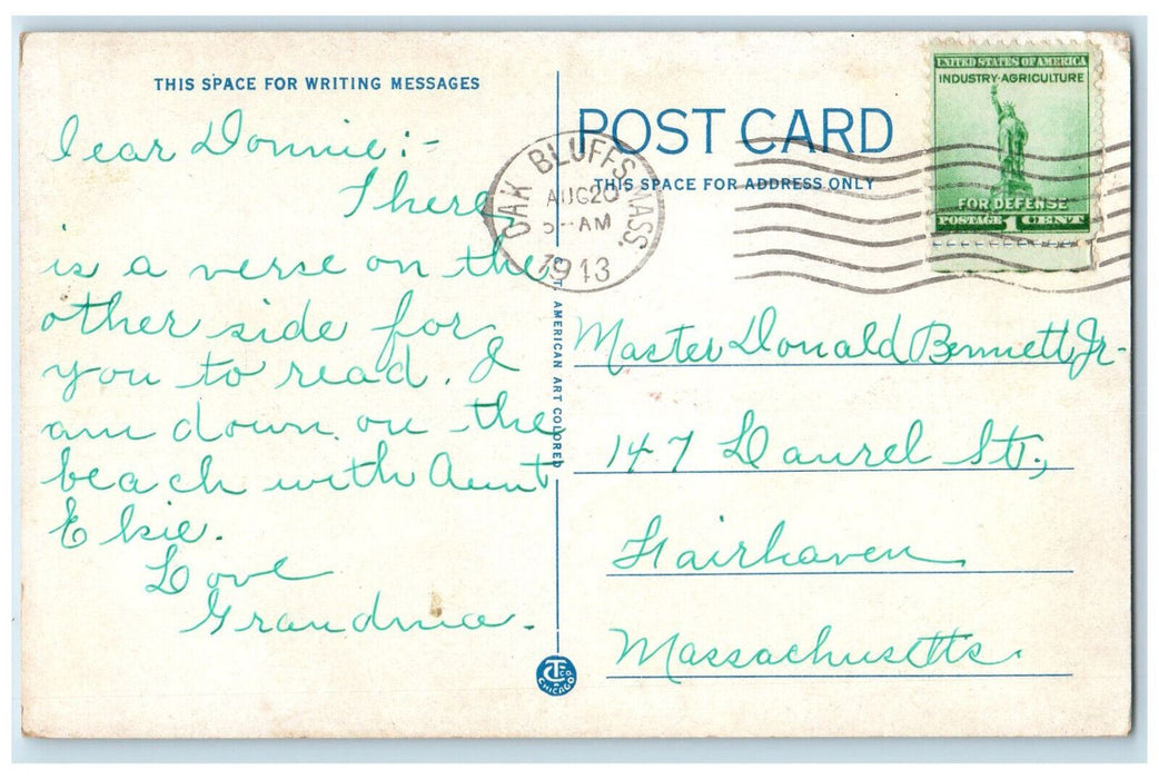 1943 Arrival of Boat at Oak Bluffs Massachusetts MA Vintage Postcard