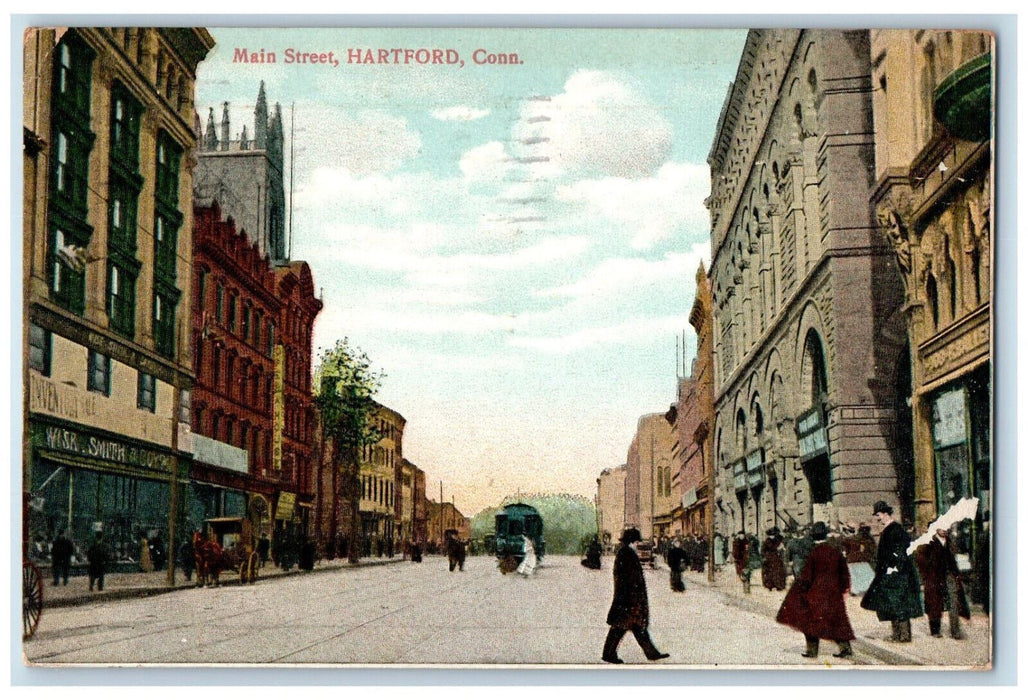 1908 Business Section Main Street Hartford Connecticut CT Posted Postcard