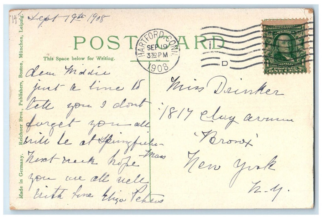1908 Business Section Main Street Hartford Connecticut CT Posted Postcard