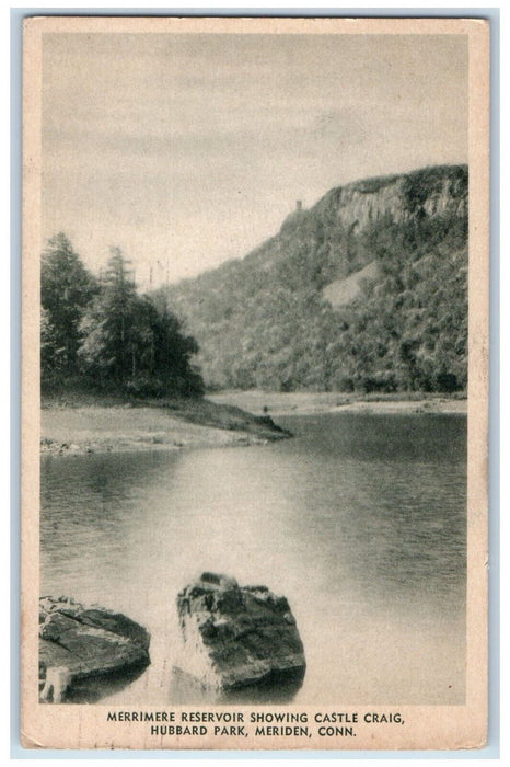 1934 Merrimere Reservoir Showing Castle Craig Hubbard Park Meriden CT Postcard
