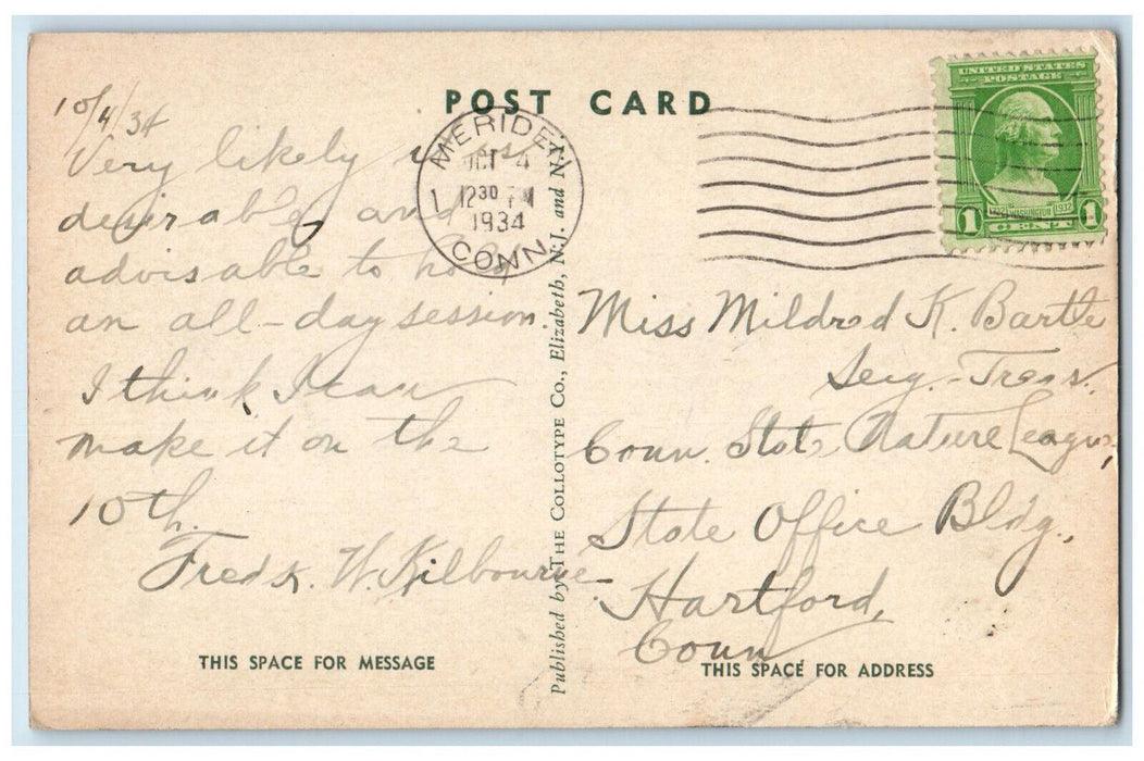 1934 Merrimere Reservoir Showing Castle Craig Hubbard Park Meriden CT Postcard