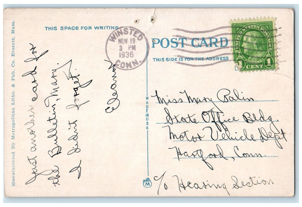 1936 The Methodist Episcopal Church Winsted Connecticut CT Vintage Postcard
