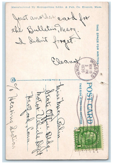 1936 The Methodist Episcopal Church Winsted Connecticut CT Vintage Postcard