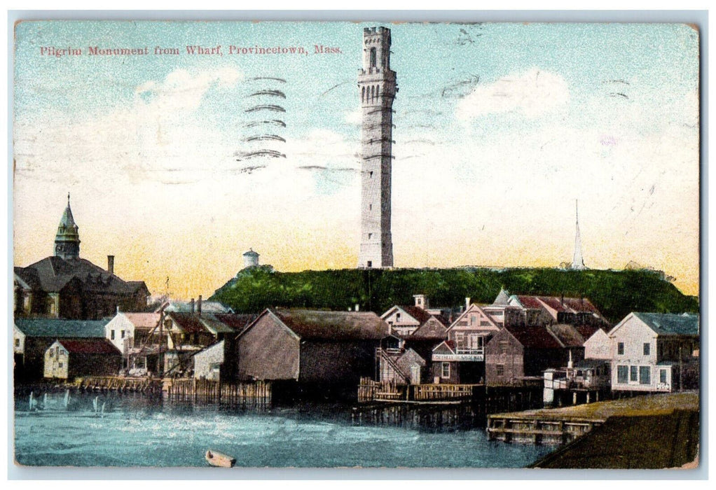 1937 Pilgrim Monument from Wharf Provincetown Massachusetts MA Postcard